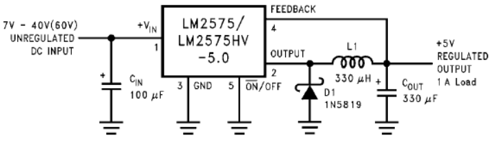 Application Circuit Diagram - Texas Instruments LM2575 Adjustable Voltage Regulators